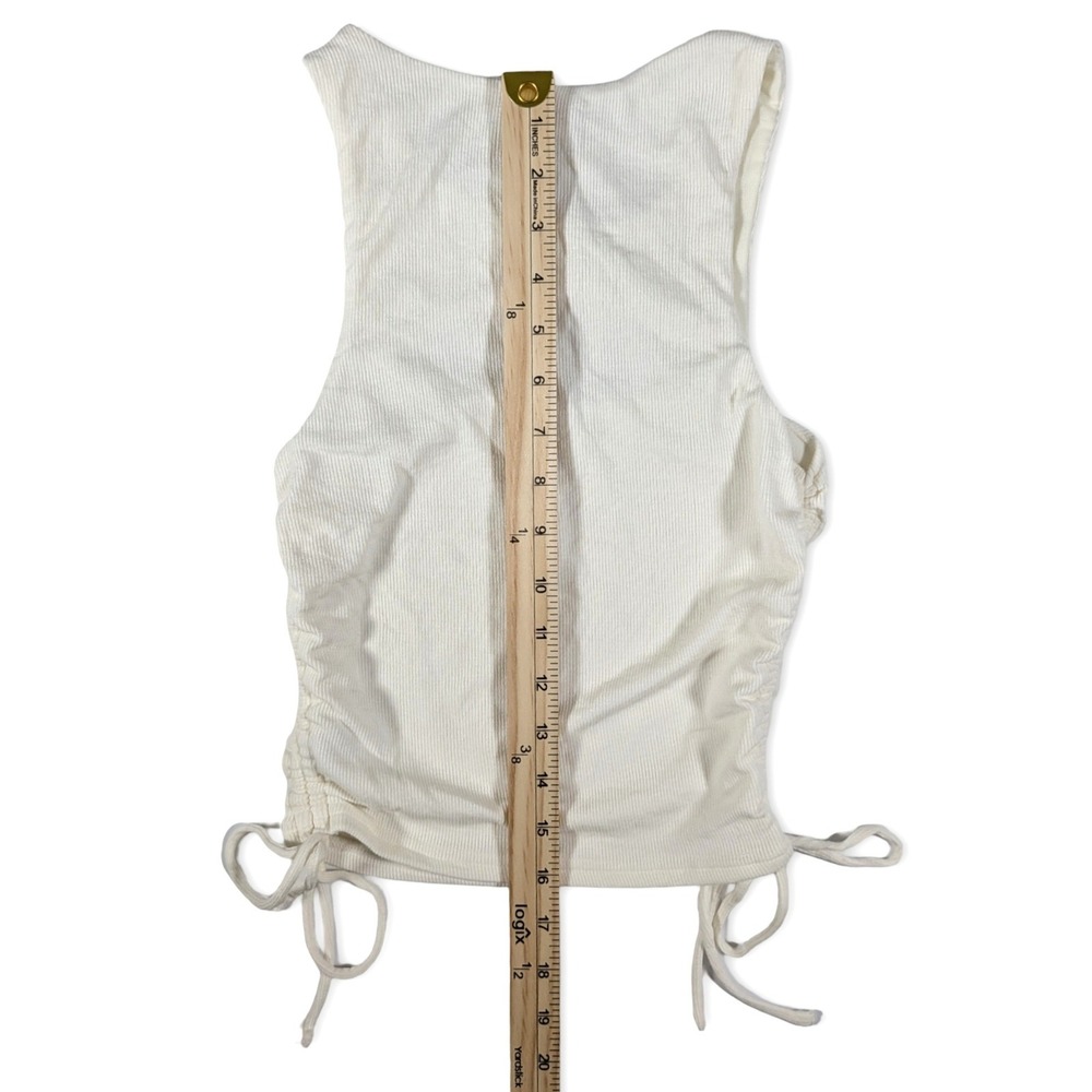 Princess Polly White Ribbed Cutout Ruched Side Tie Tank Top Size 4 - Picture 10 of 10